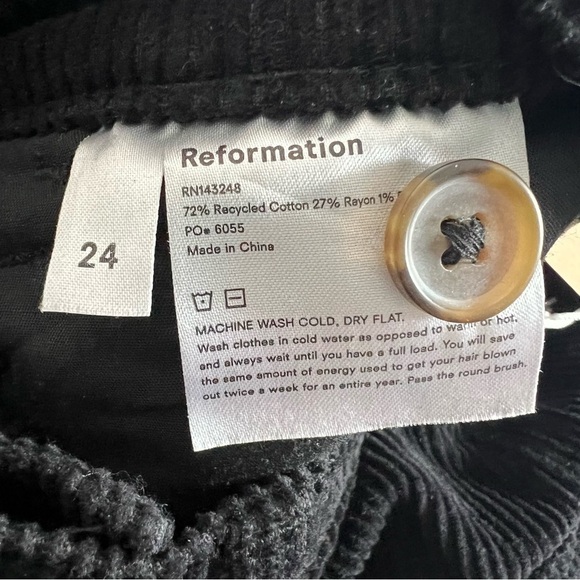 Reformation Austin Corduroy Pants Black Size 24 NEW - Picture 14 of 16